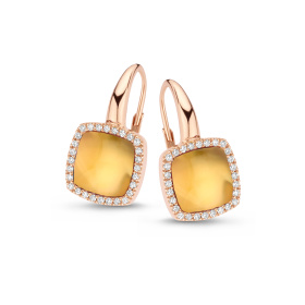 Boucles d'oreilles One More Boucles d'or. Pantelleria citrine nacre et Diamants Or Rose
