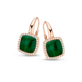 Boucles d'oreilles One More B. d'or. Pantelleria cristal de roche malachite et dia Or Rose
