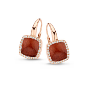Boucles d'oreilles One More B. d'or. Pantelleria quartz oeil de tigre rouge et dia Or Rose