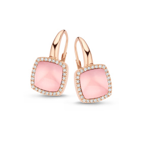 Boucles d'oreilles One More Boucles d'or. Pantelleria quartz rose nacre et Diamants Or Rose