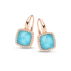 Boucles d'oreilles One More B. d'or. Pantelleria sertie avec quartz+amazonite + Diamants Or Rose