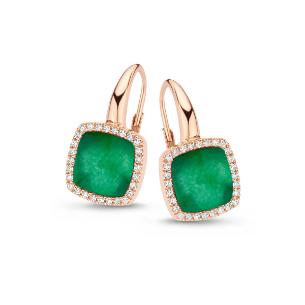 Boucles d'oreilles One More B.d'or. Pantelleriacristal de roche quartz verte+Diamants Or Rose
