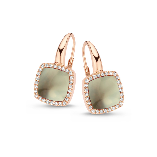 Boucles d'oreilles One More Boucles d'or. Pantelleria prasiolite nacre et Diamants Or Rose