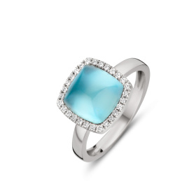Bague One More  Pantelleria topaze Swiss Blue nacre et Diamants Or Blanc