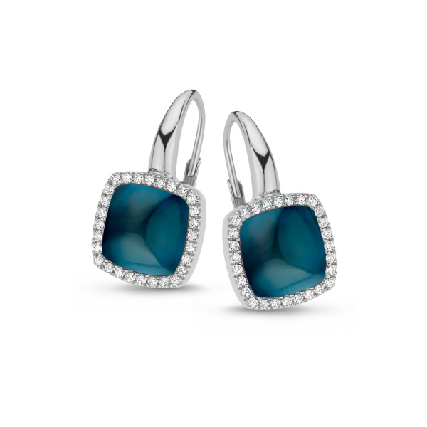 Boucles d'oreilles One More Boucles d'or. Pantelleria topaze LB nacre et Diamants Or Blanc