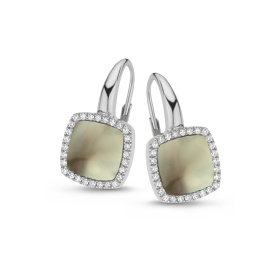 Boucles d'oreilles One More Boucles d'or. Pantelleria prasiolite nacre et Diamants Or Blanc