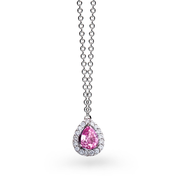 Collier One More  Salina saphir rose et Diamants Or Blanc