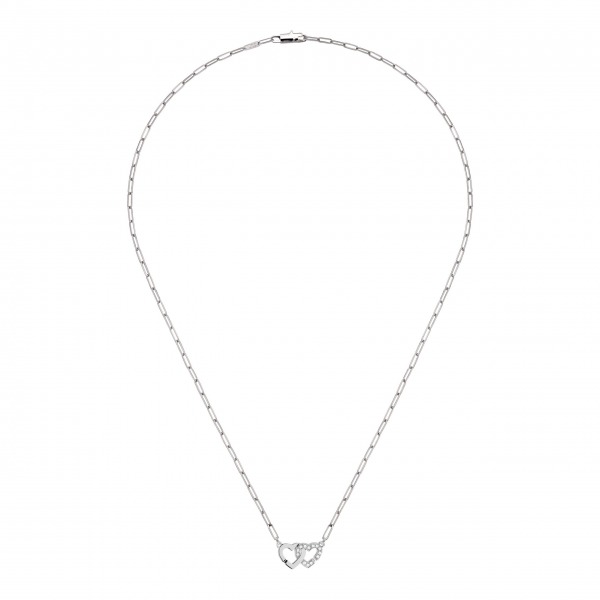 Collier Dinh Van Double Coeurs R9 Or Blanc & 1/2 Diamants sur Chaîne