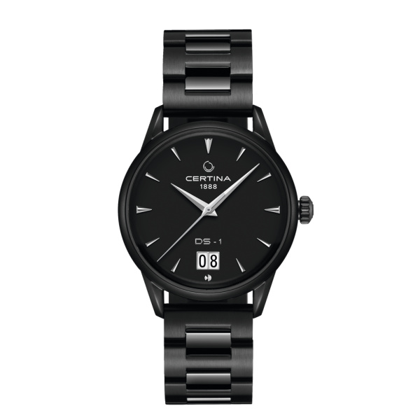 Montre Certina Montre Homme Automatique Noir Revêtement PVD Acier Automatique Cadran Noir