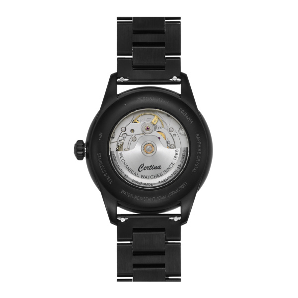 Montre Certina Montre Homme Automatique Noir Revêtement PVD Acier Automatique Cadran Noir