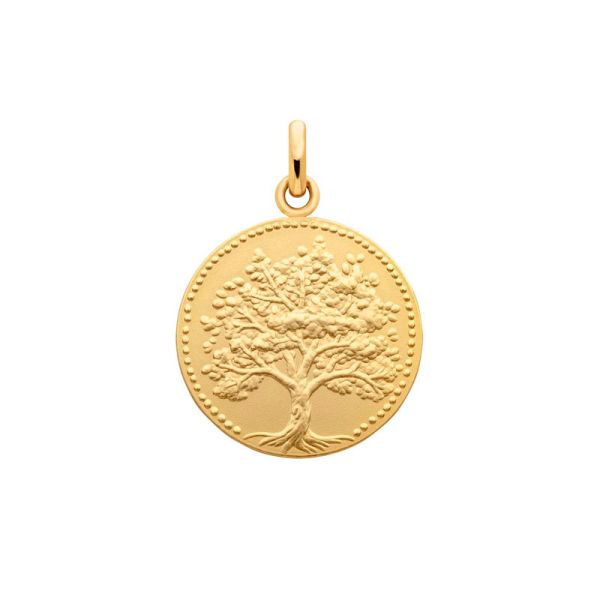 Médaille Arthus Bertrand 18mm Arbre de Vie Relief Or Jaune Sablé