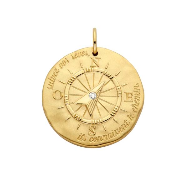 Médaille Arthus Bertand 23mm La Boussole Or Jaune Diamant