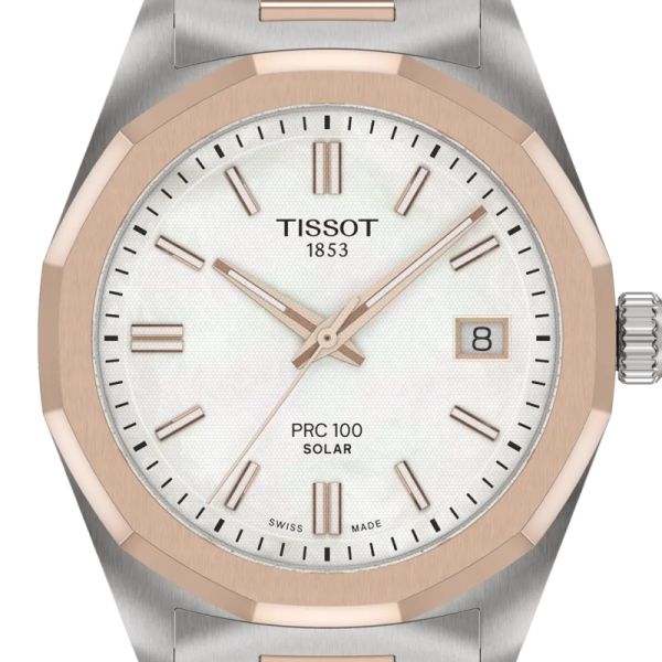 Montre Tissot PRC 100 Solar Quartz 34mm Cadran Nacre blanche