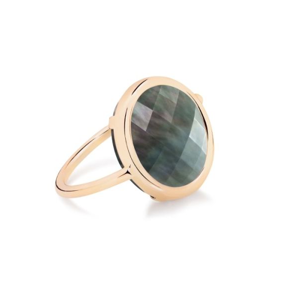 Bague Ginette NY Baby Disc Ring Nacre Noire Facettée