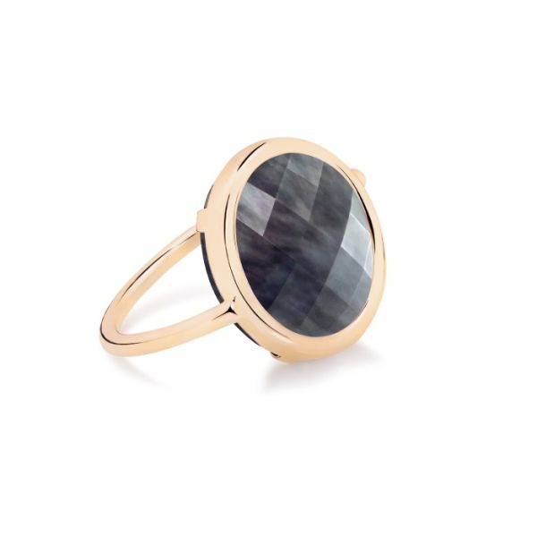 Bague Ginette NY Baby Disc Ring Nacre Noire Facettée