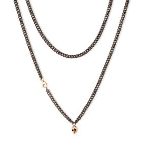 Collier Mano J Chaîne Titane Diamant Noir Skull Or Rouge 9kt