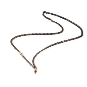 Collier Mano J Chaîne Titane Diamant Noir Barre Or Rouge 9kt