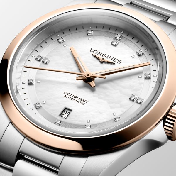 Montre Longines Conquest 30mm Automatique Cadran Nacre blanche Bracelet Acier
