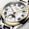 Montre Longines Primaluna Moonphase 34mm Automatique Cadran Argenté Bracelet Acier et or jaune
