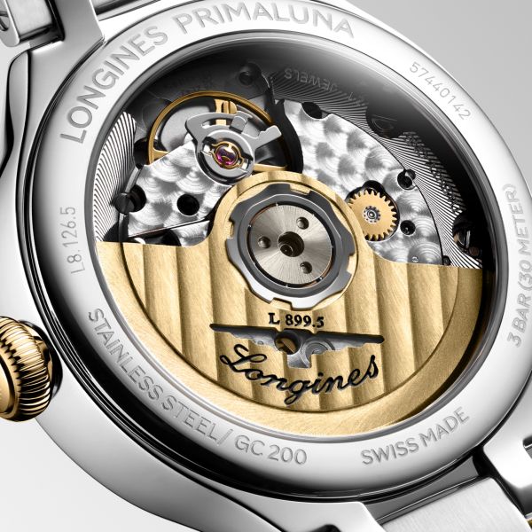 Montre Longines Primaluna Moonphase 34mm Automatique Cadran Argenté Bracelet Acier et or jaune