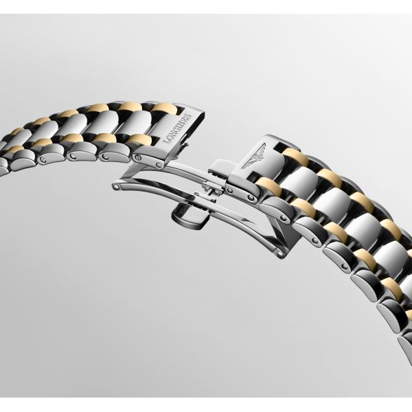 Montre Longines Primaluna Moonphase 34mm Automatique Cadran Argenté Bracelet Acier et or jaune