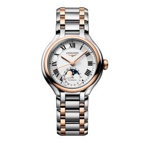 Montre Longines Primaluna Moonphase 34mm Automatique Cadran Argenté Bracelet acier et or rose