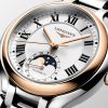 Montre Longines Primaluna Moonphase 34mm Automatique Cadran Argenté Bracelet acier et or rose