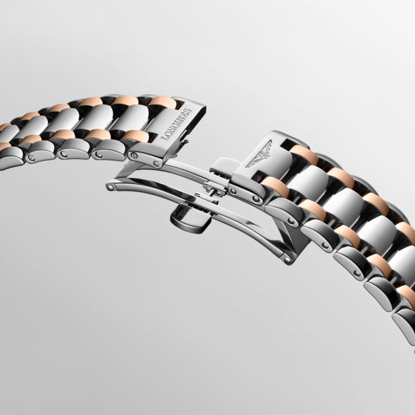 Montre Longines Primaluna Moonphase 34mm Automatique Cadran Argenté Bracelet acier et or rose