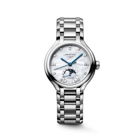 Montre Longines Primaluna Moonphase 34mm Automatique Cadran Nacre blanche Bracelet Acier