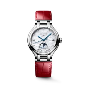Montre Longines Primaluna Moonphase 34mm Automatique Cadran Nacre blanche Bracelet Alligator