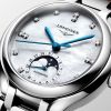 Montre Longines Primaluna Moonphase 34mm Automatique Cadran Nacre blanche Bracelet Alligator