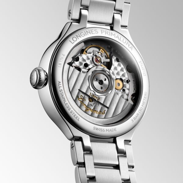 Montre Longines Primaluna Moonphase 34mm Automatique Cadran Argenté Bracelet Acier