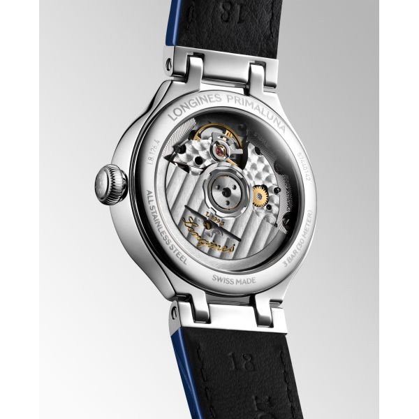 Montre Longines Primaluna Moonphase 34mm Automatique Cadran Argenté Bracelet Alligator