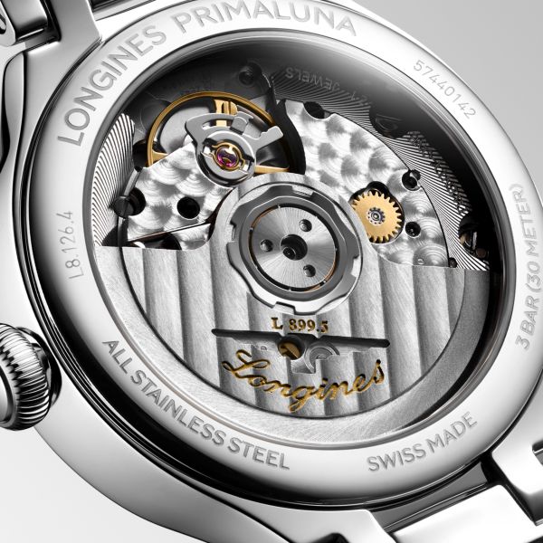 Montre Longines Primaluna Moonphase 34mm Automatique Cadran Argenté Bracelet Alligator