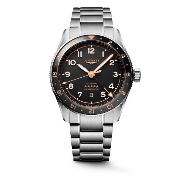Montre Longines Spirit Zulu Time 42mm Automatique Cadran Noir mat Bracelet Acier