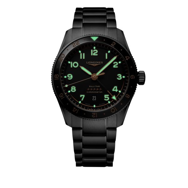 Montre Longines Spirit Zulu Time 42mm Automatique Cadran Noir mat Bracelet Acier