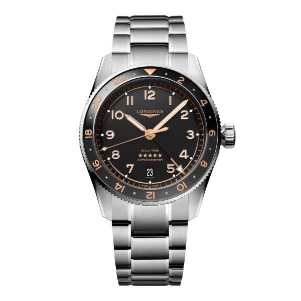 Montre Longines Spirit Zulu Time 39mm Automatique Cadran Noir mat Bracelet Acier