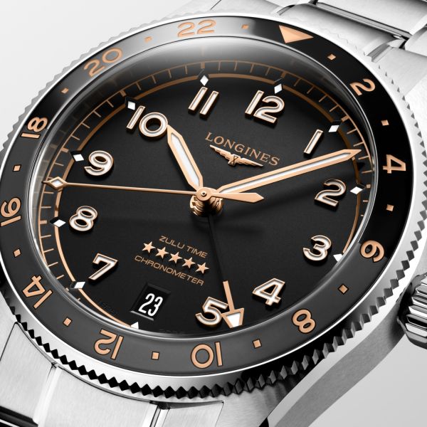 Montre Longines Spirit Zulu Time 39mm Automatique Cadran Noir mat Bracelet Acier