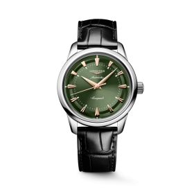 Montre Conquest Heritage 38mm Automatique Cadran Vert laqué poli Bracelet Alligator