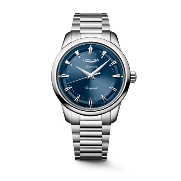 Montre Conquest Heritage 40mm Automatique Cadran Bleu laqué poli Bracelet Acier
