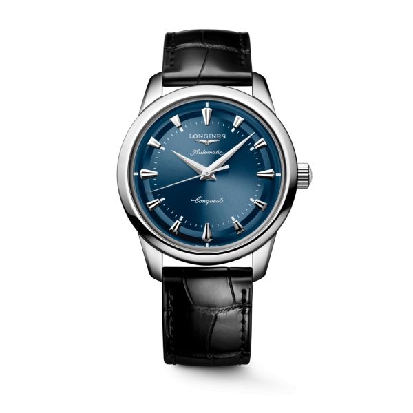Montre Conquest Heritage 40mm Automatique Cadran Bleu laqué poli Bracelet Alligator
