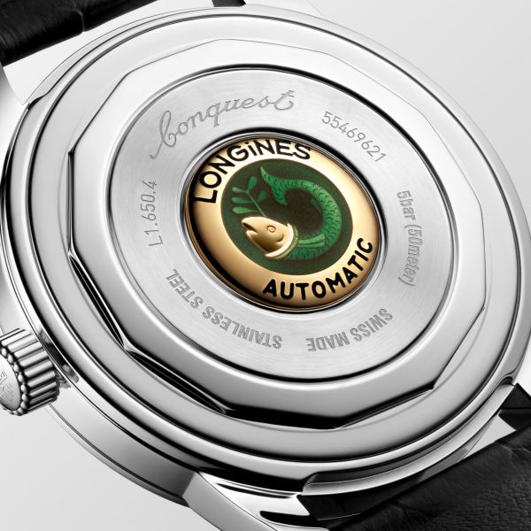 Montre Conquest Heritage 40mm Automatique Cadran Bleu laqué poli Bracelet Alligator