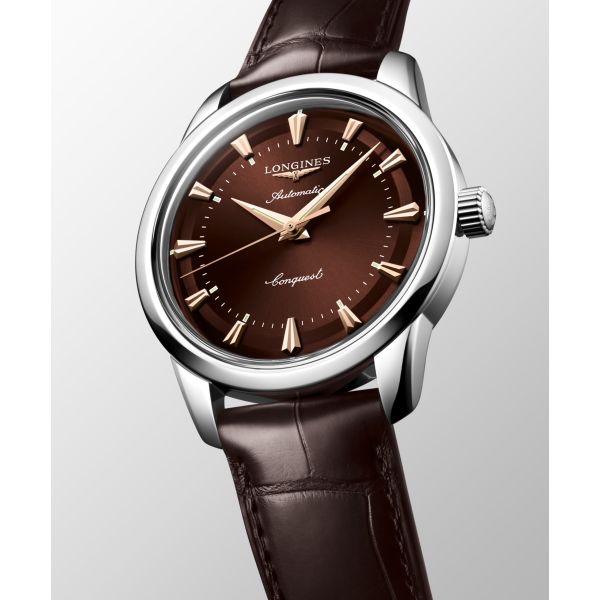 Montre Conquest Heritage 40mm Automatique Cadran Brun Bracelet Alligator