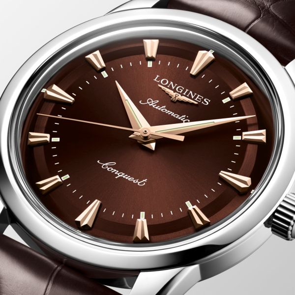 Montre Conquest Heritage 40mm Automatique Cadran Brun Bracelet Alligator