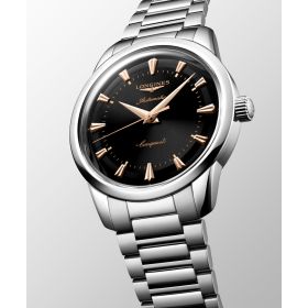 Montre Conquest Heritage 40mm Automatique Cadran Noir laqué poli Bracelet Acier