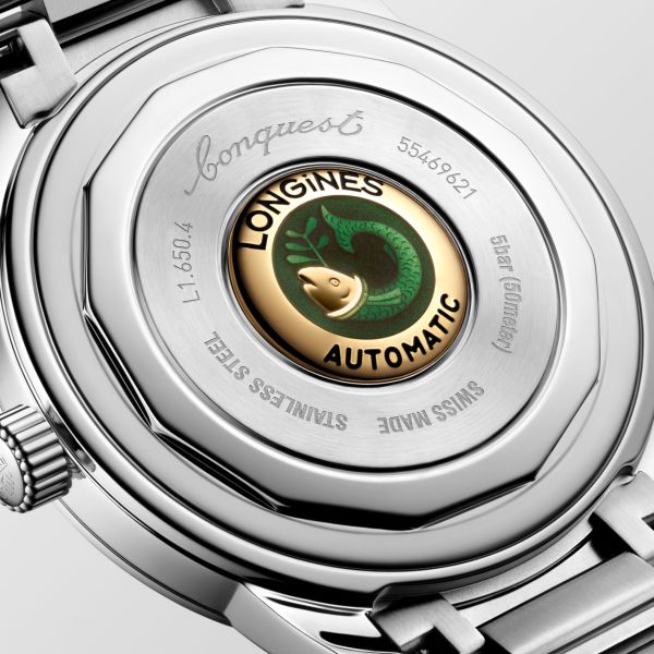 Montre Conquest Heritage 40mm Automatique Cadran Noir laqué poli Bracelet Acier