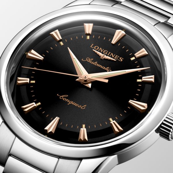 Montre Conquest Heritage 40mm Automatique Cadran Noir laqué poli Bracelet Acier