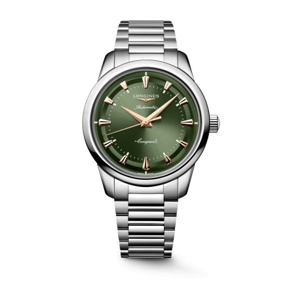 Montre Conquest Heritage 40mm Automatique Cadran Vert laqué poli Bracelet Acier