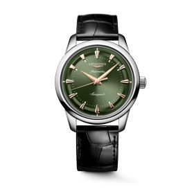 Montre Conquest Heritage 40mm Automatique Cadran Vert laqué poli Bracelet Alligator