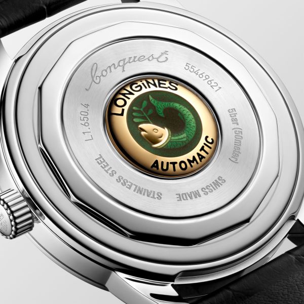 Montre Conquest Heritage 40mm Automatique Cadran Vert laqué poli Bracelet Alligator